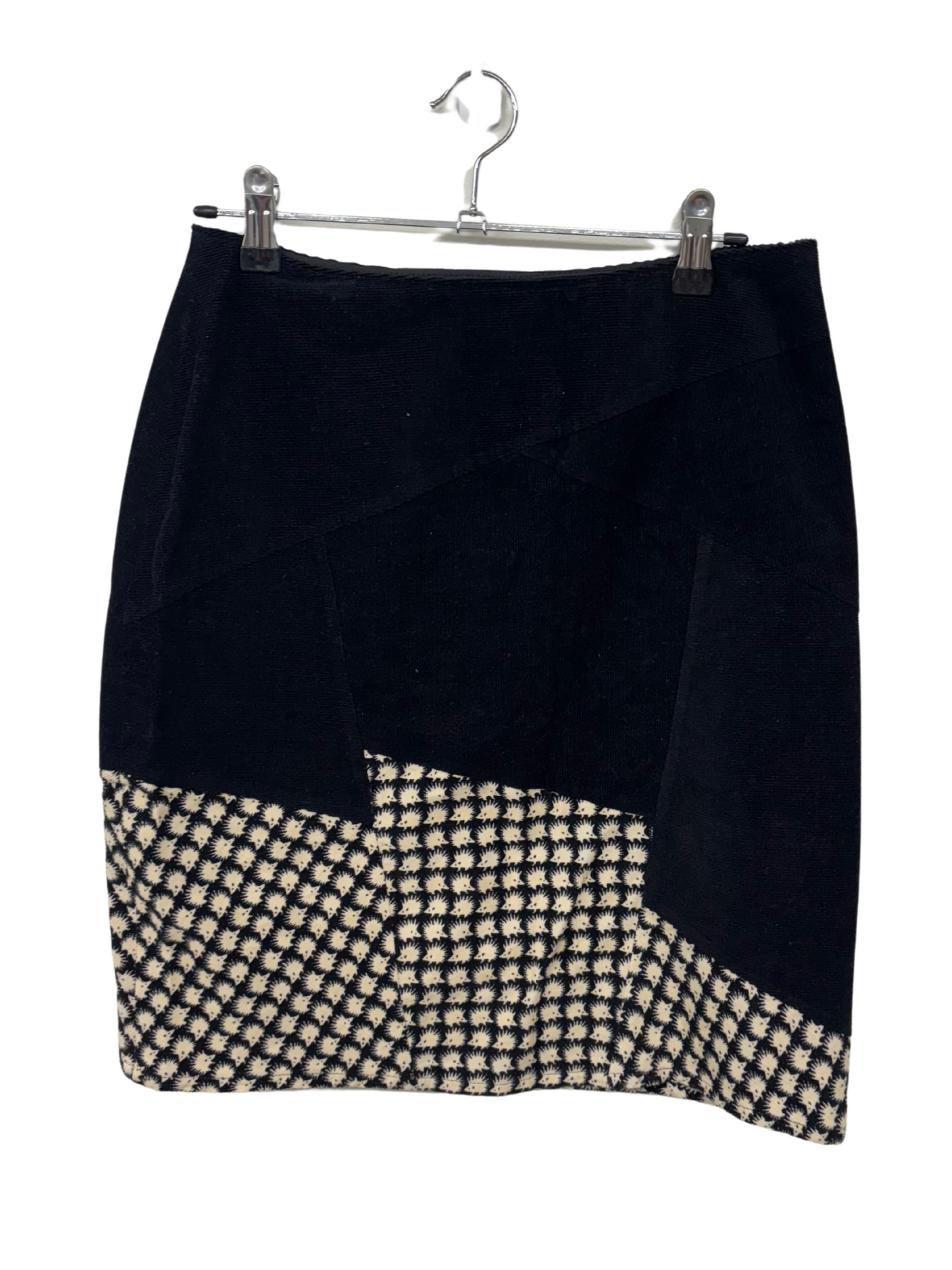 Black & Cream Panel Corduroy Skirt