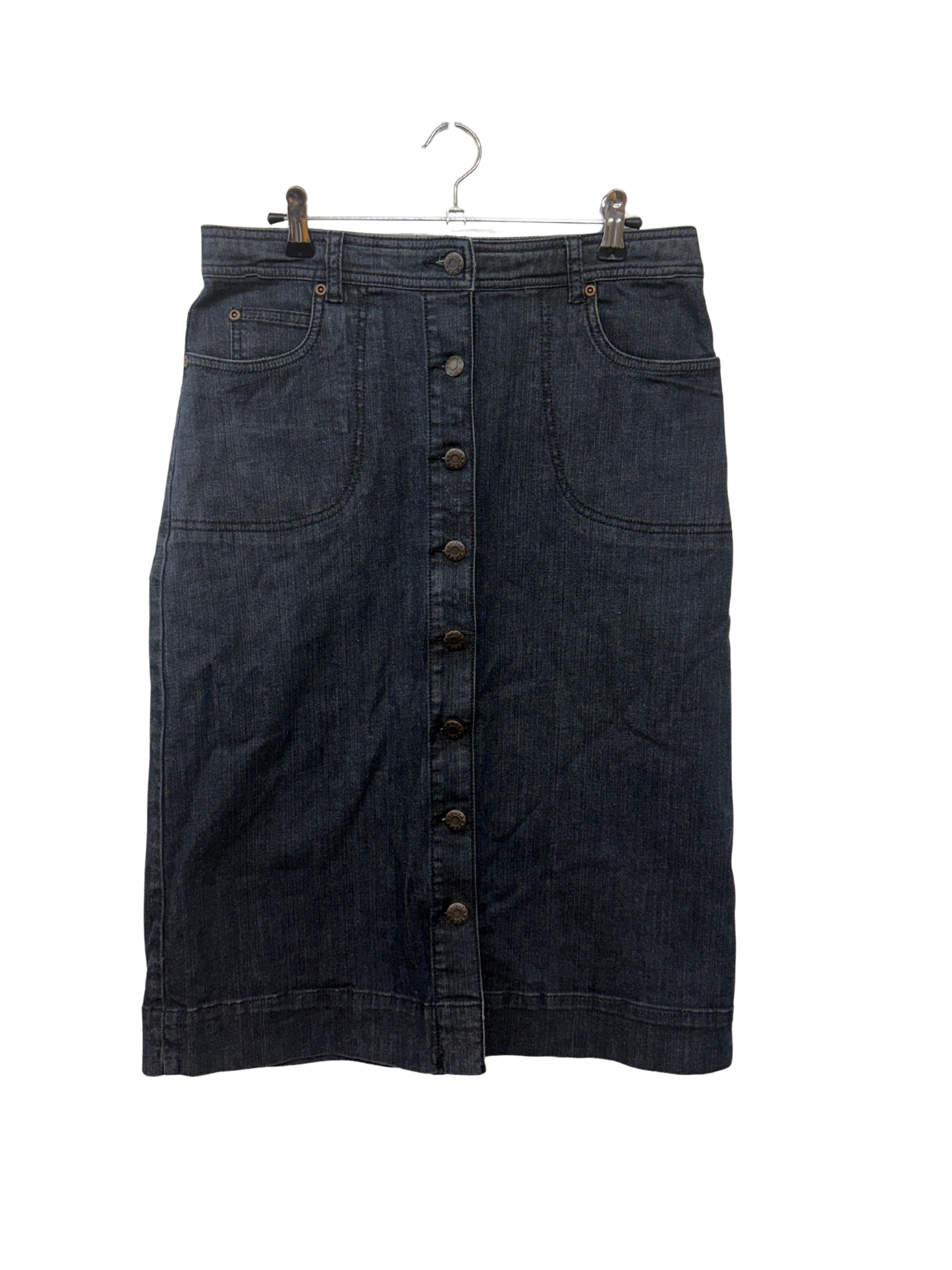 Dark Blue Denim Button Up Midi Skirt