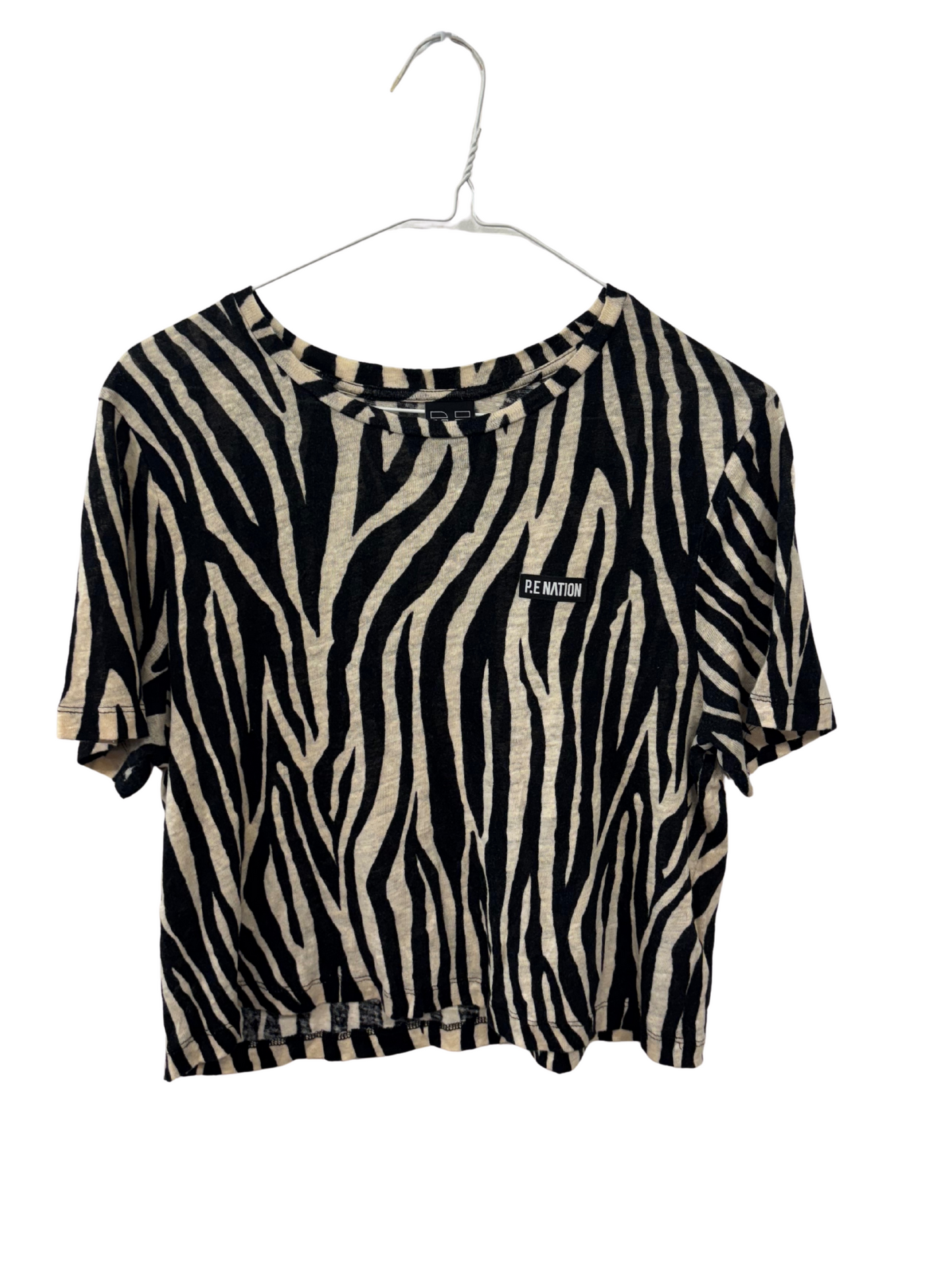 Cream & Black Zebra Print Knit Short Sleeve Crop T Shirt
