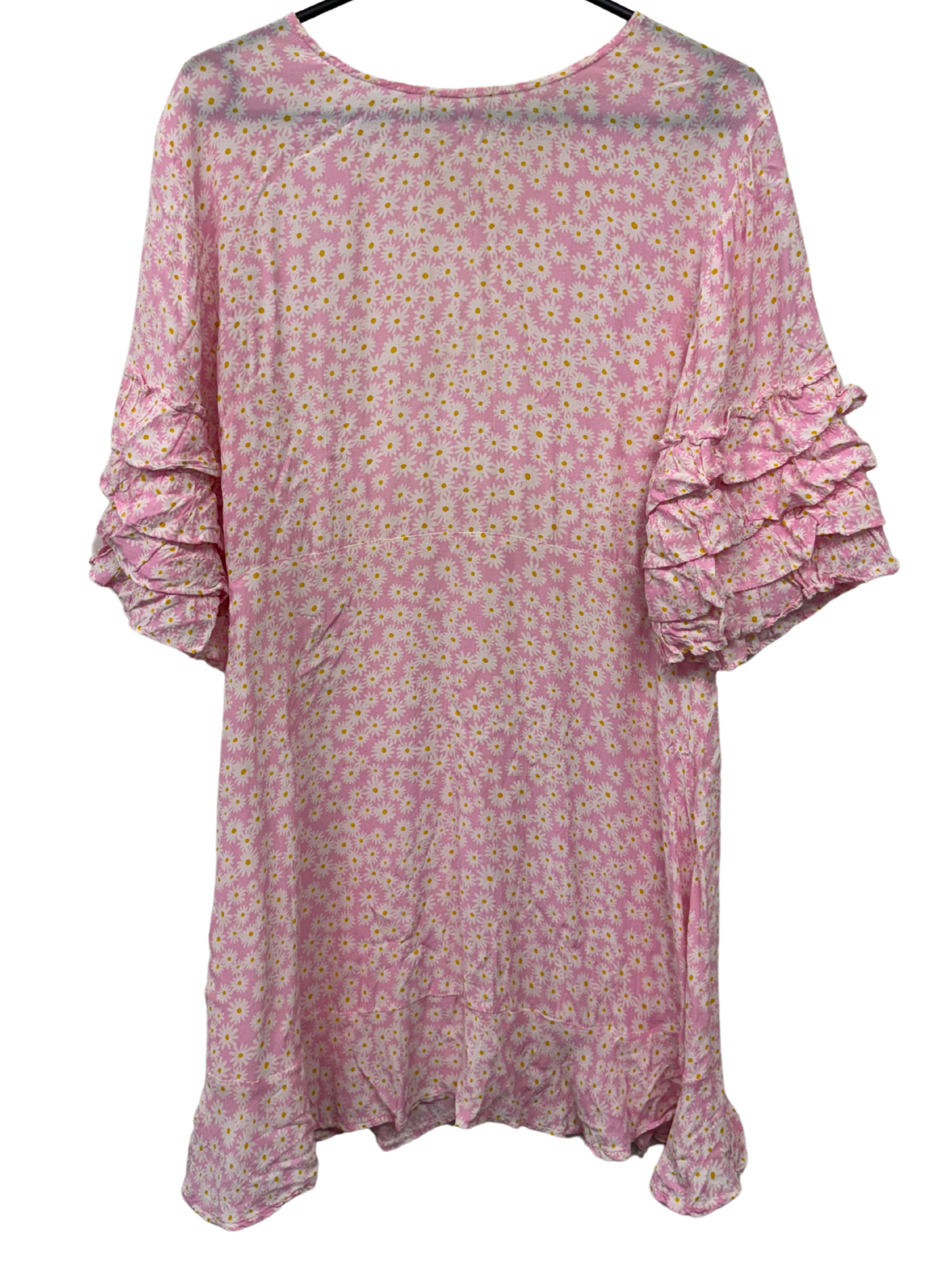 Pink with White Daisy Print Short Sleeve Short Dress