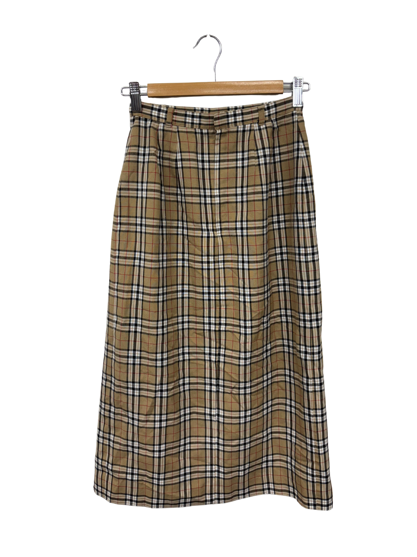 Brown, Black & White Plaid Print High Waisted Midi Skirt