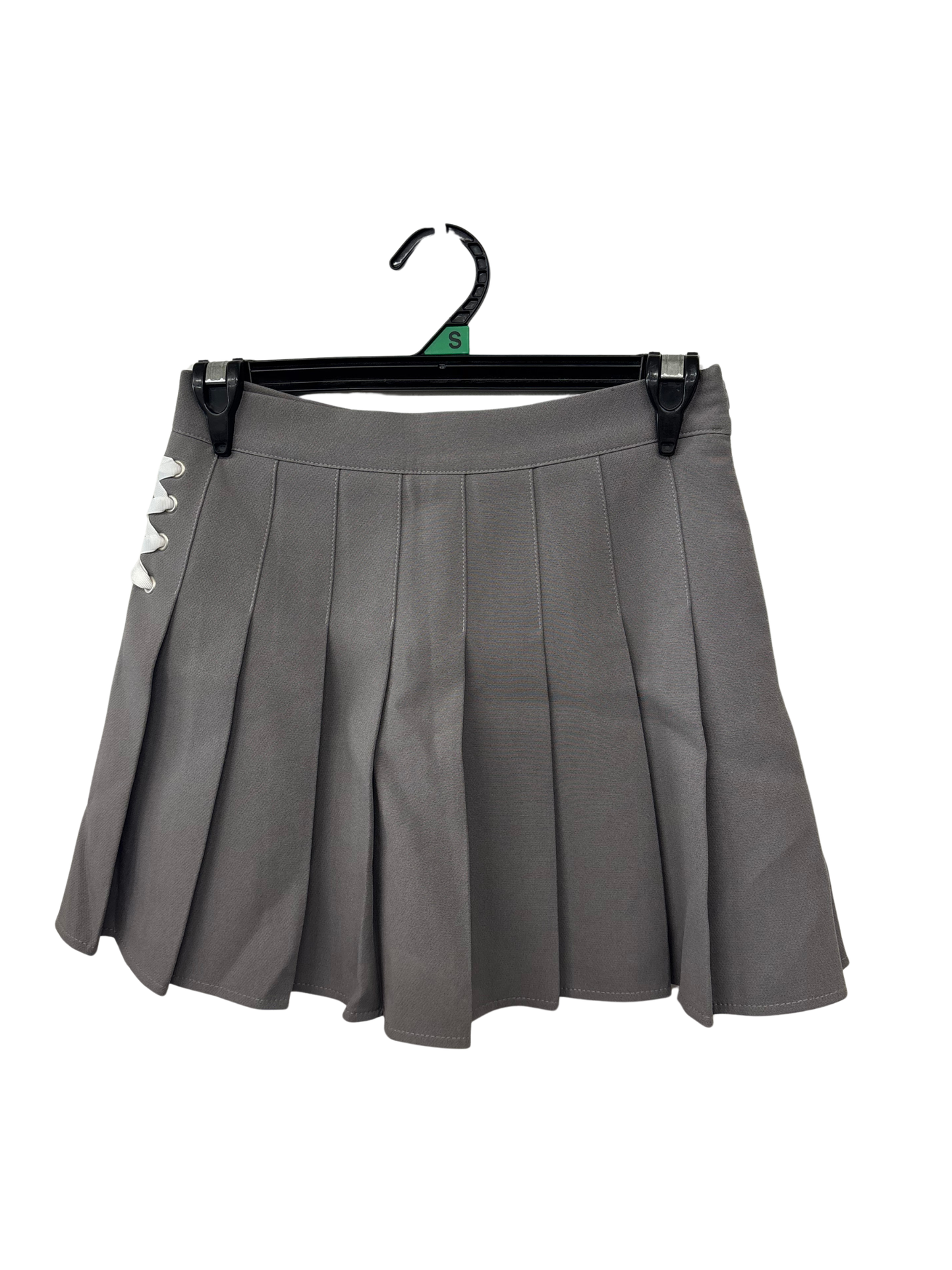 Grey Pleated High Waisted Skirt with White Ribbon & Built in Shorts