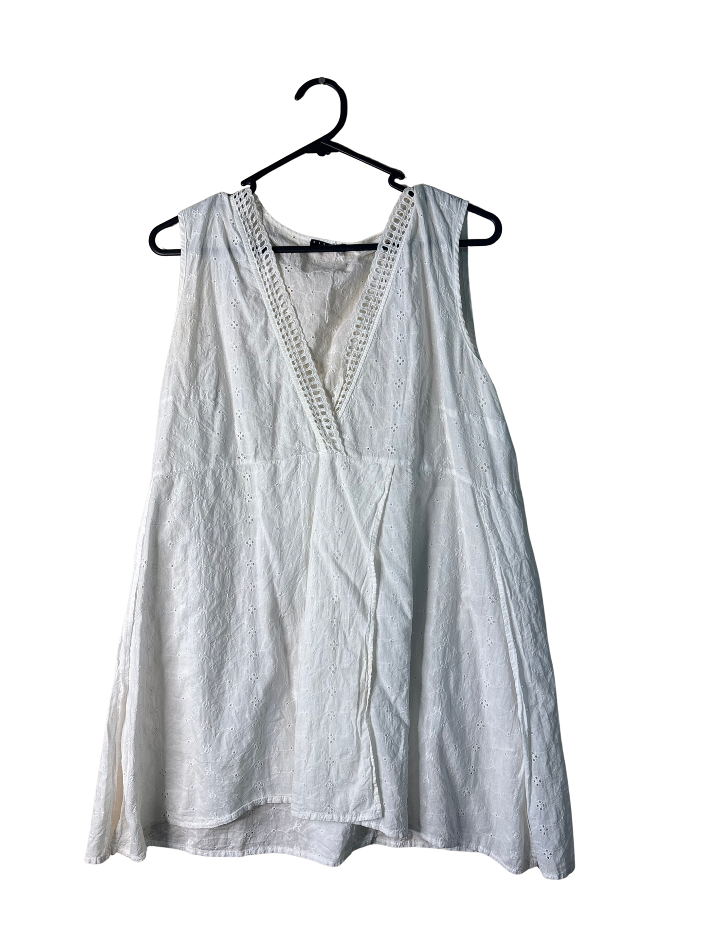 White Sleeveless Faux Wrap Broderie Anglaise Top
