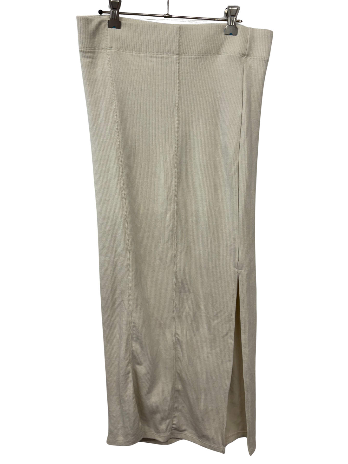 Cream Ribbed High Waisted Maxi Skirt