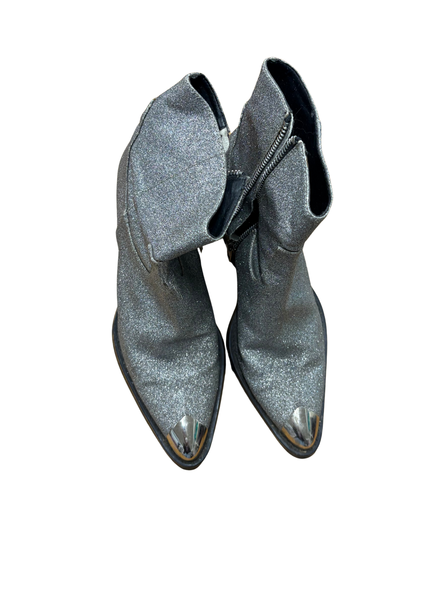 Silver Glitter Heel Pointy Toe Boots