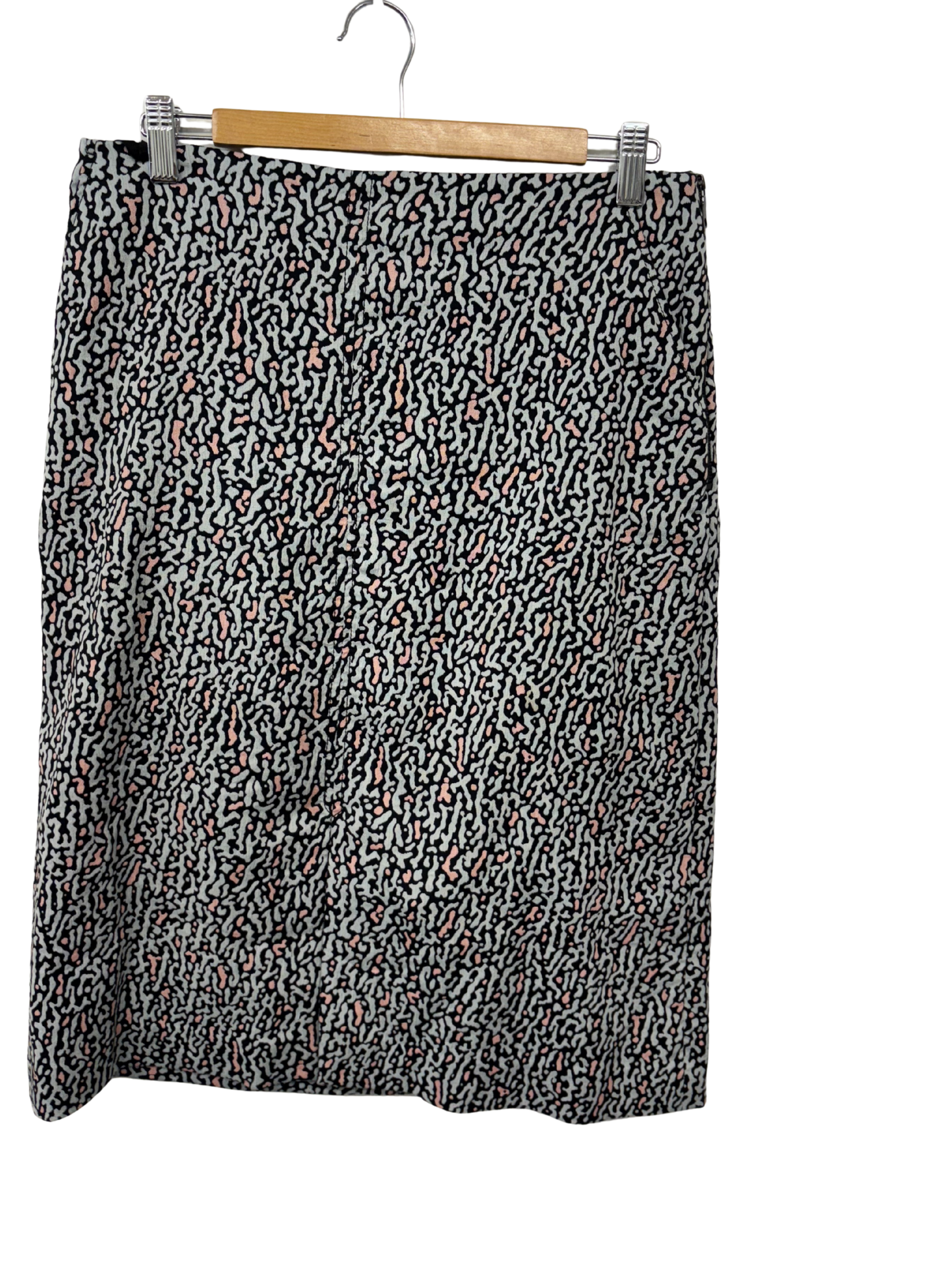 Black, Light Blue, Orange Print Fitted Knee Length Skirt