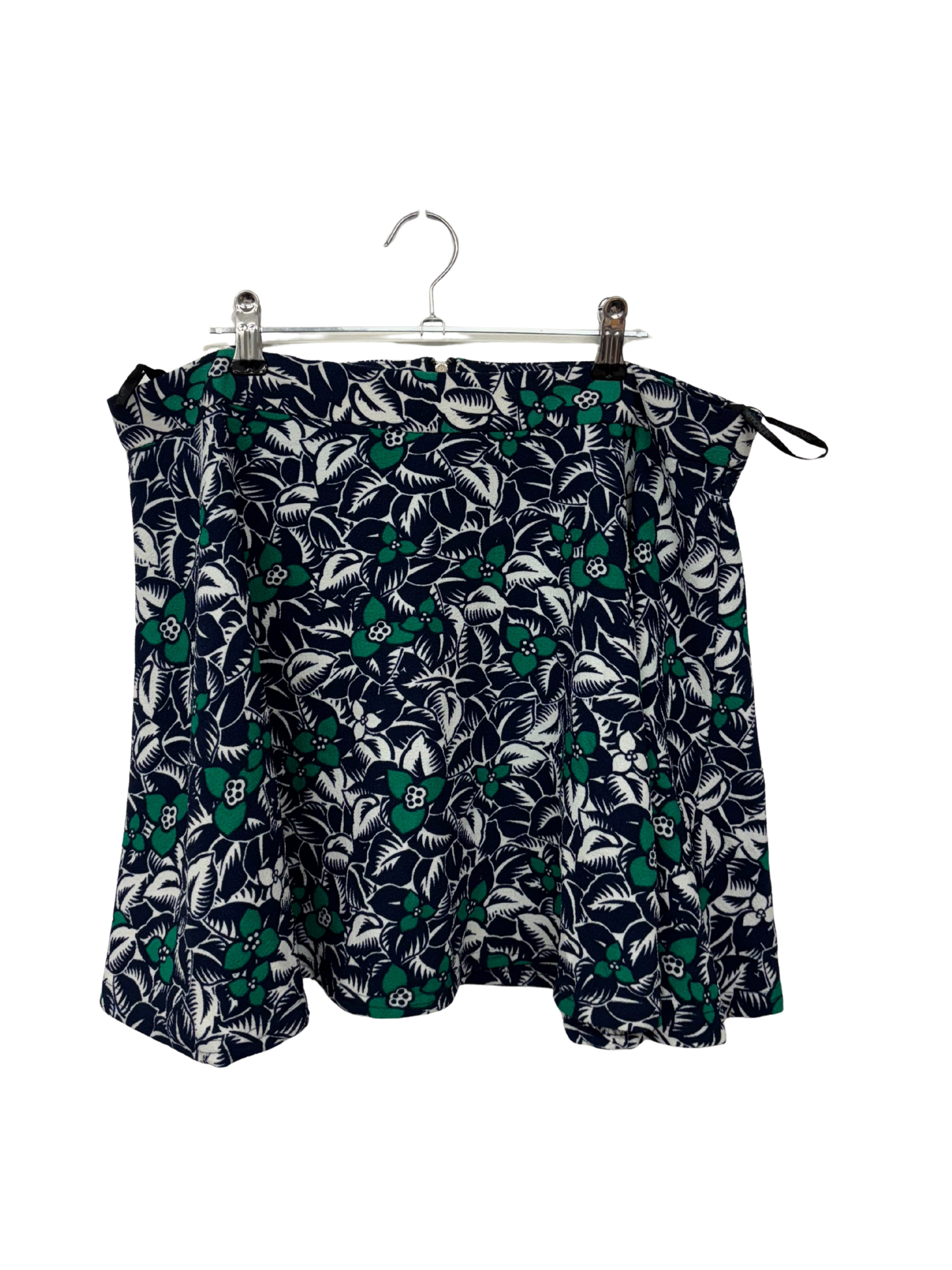 Dark Blue, Green, Cream Leaf Floral Print Mini Skirt