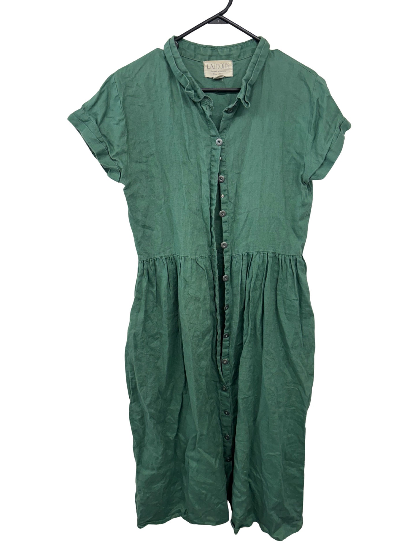 Green Short Sleeve Button Up Midi Dress