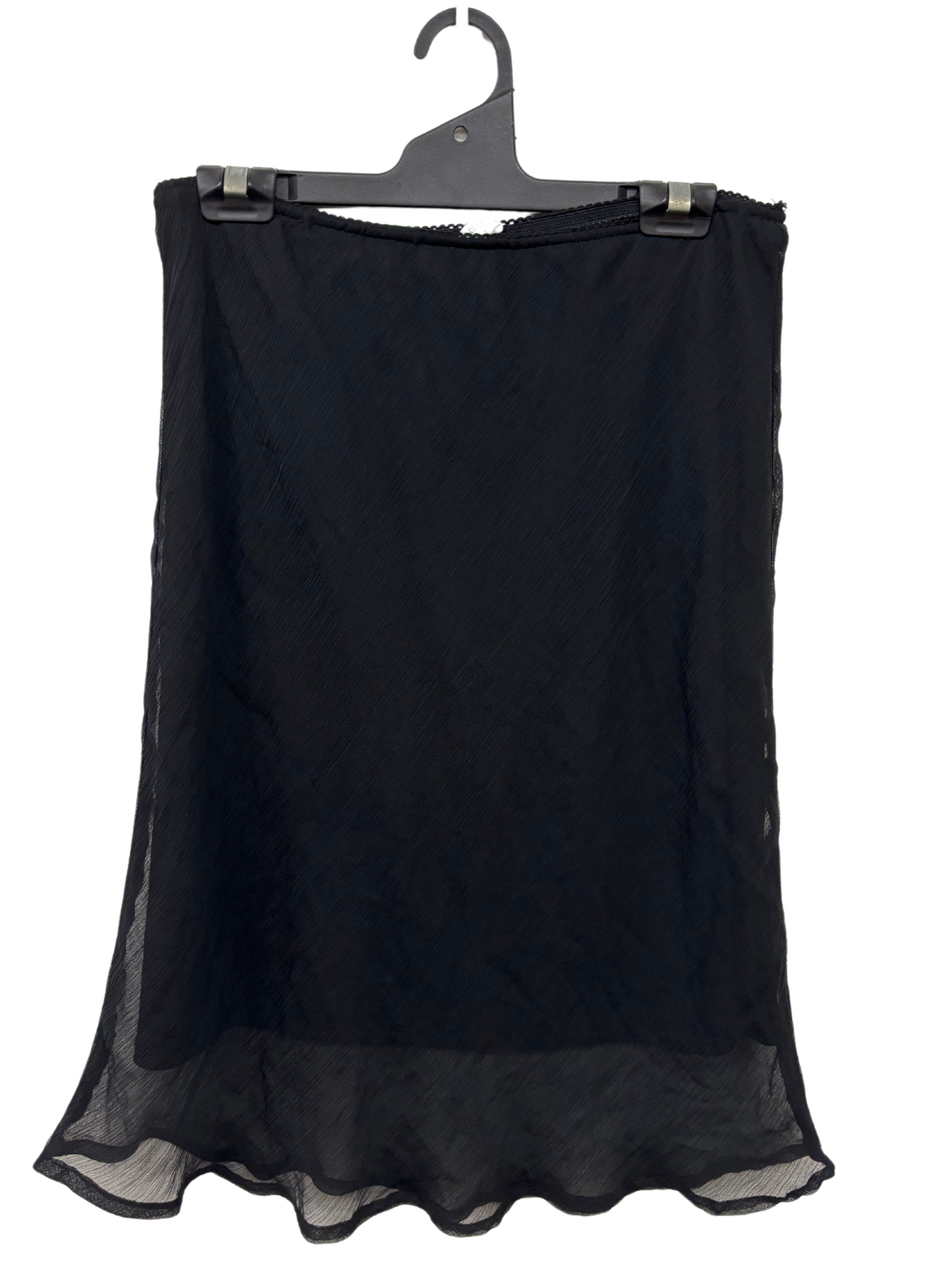 Black Mid Rise Knee Length Mesh Skirt with Lining
