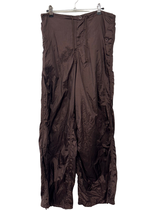 Brown Mid Rise Wide Leg Pants with Drawstrings
