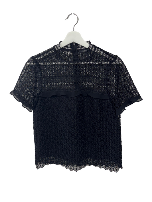 Black Structured Lace Short Sleeve Top