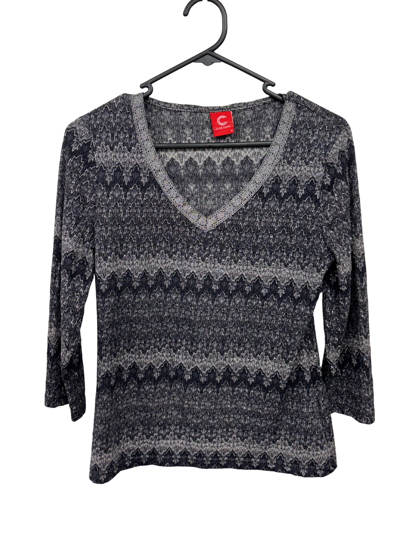 00s Blue, Grey & Metallic Long Sleeve Top