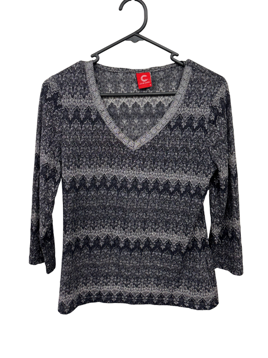 00s Blue, Grey & Metallic Long Sleeve Top