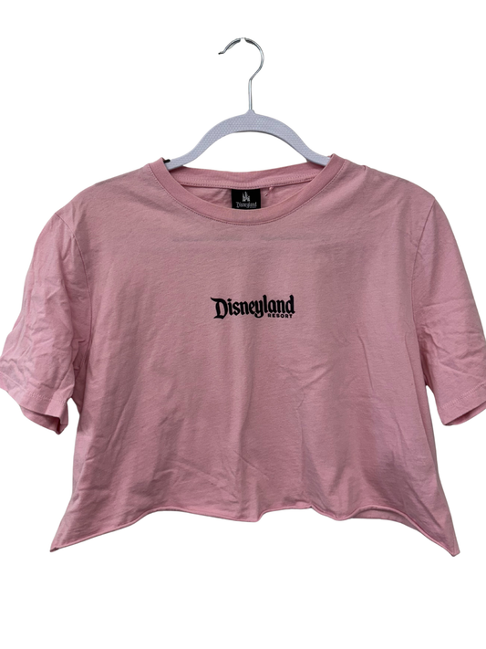 Pink Short Sleeve Cropped Shirt with Black Disneyland Print
