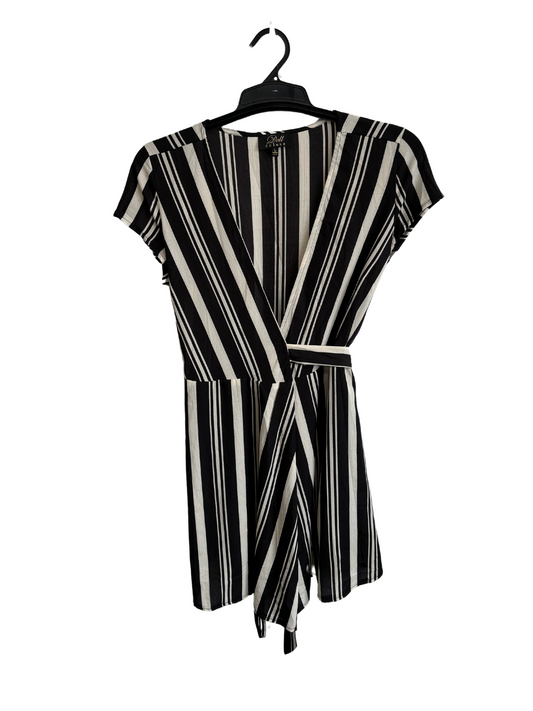 Black & White Stripe Short Sleeve Wrap Dress