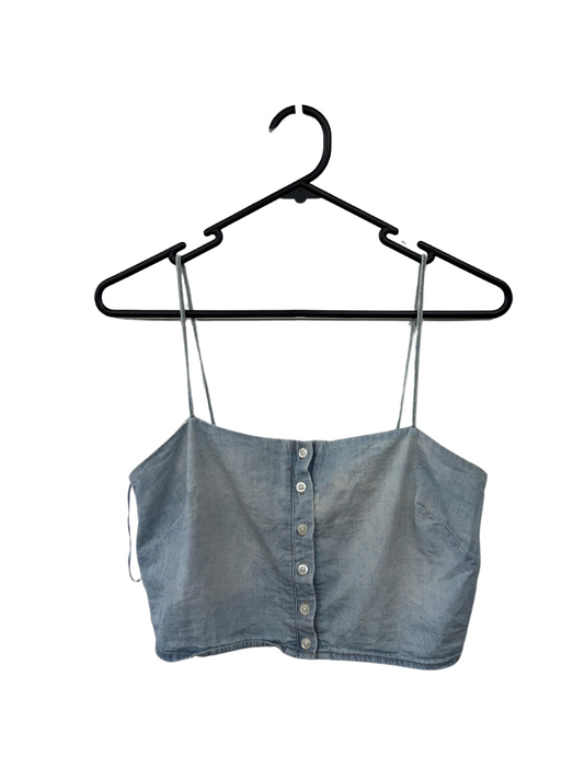 Light Blue Denim Button Up Strappy Crop Top