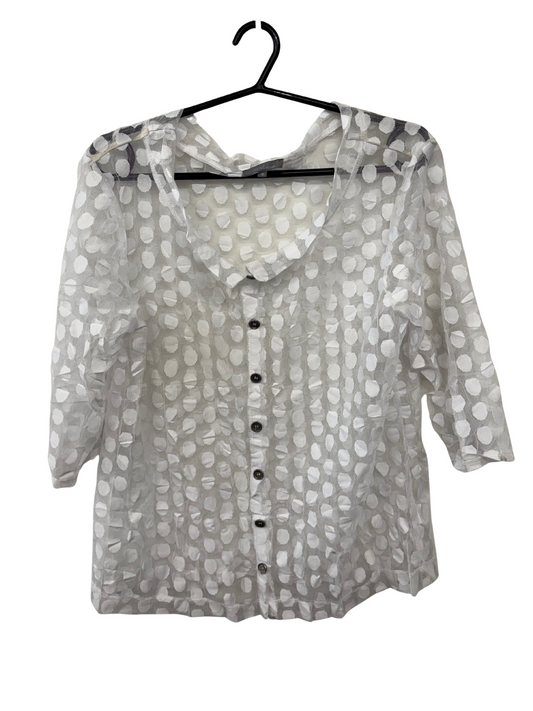 White Sheer Dot 3/4 Sleeve Button Up Shirt