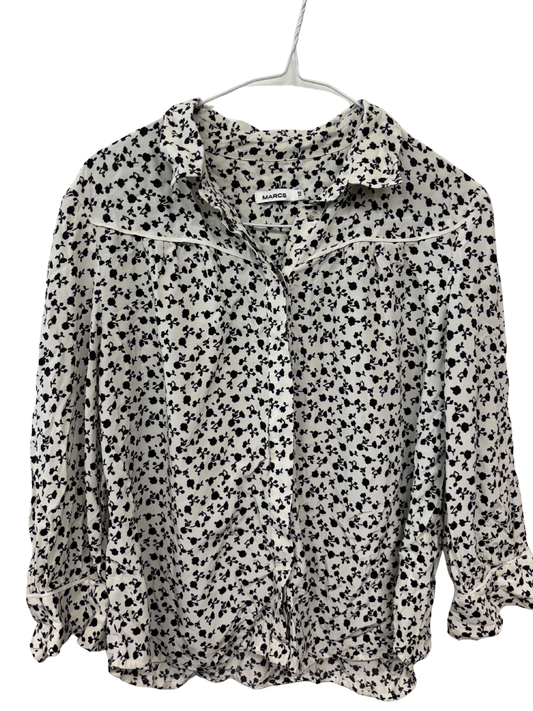 White & Black Floral Print Long Sleeve Button Up Shirt