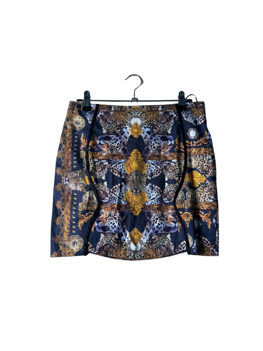 Black & Gold Print Fitted Mini Skirt