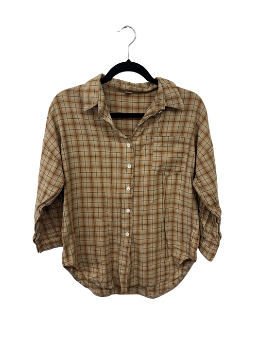 Cream & Brown Check Long Sleeve Button Up Shirt