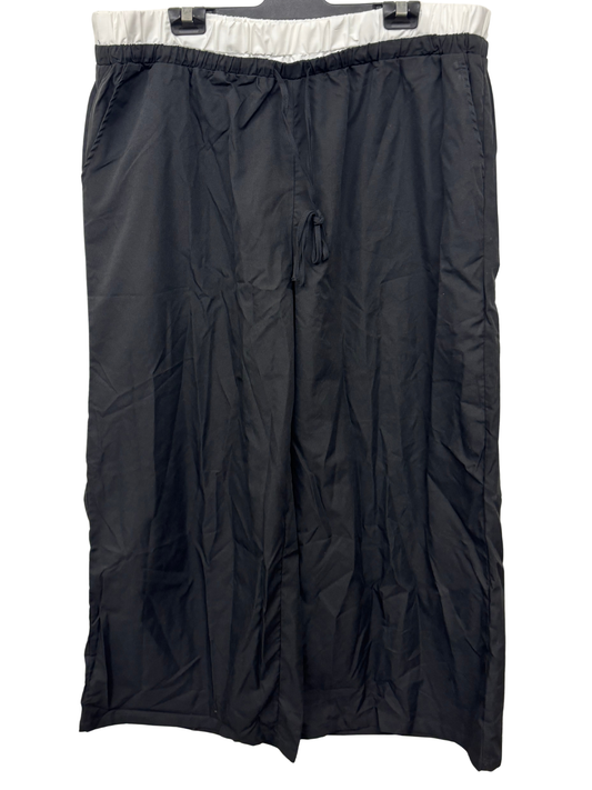 Black Wide Leg Drawstring Pants with White Waist