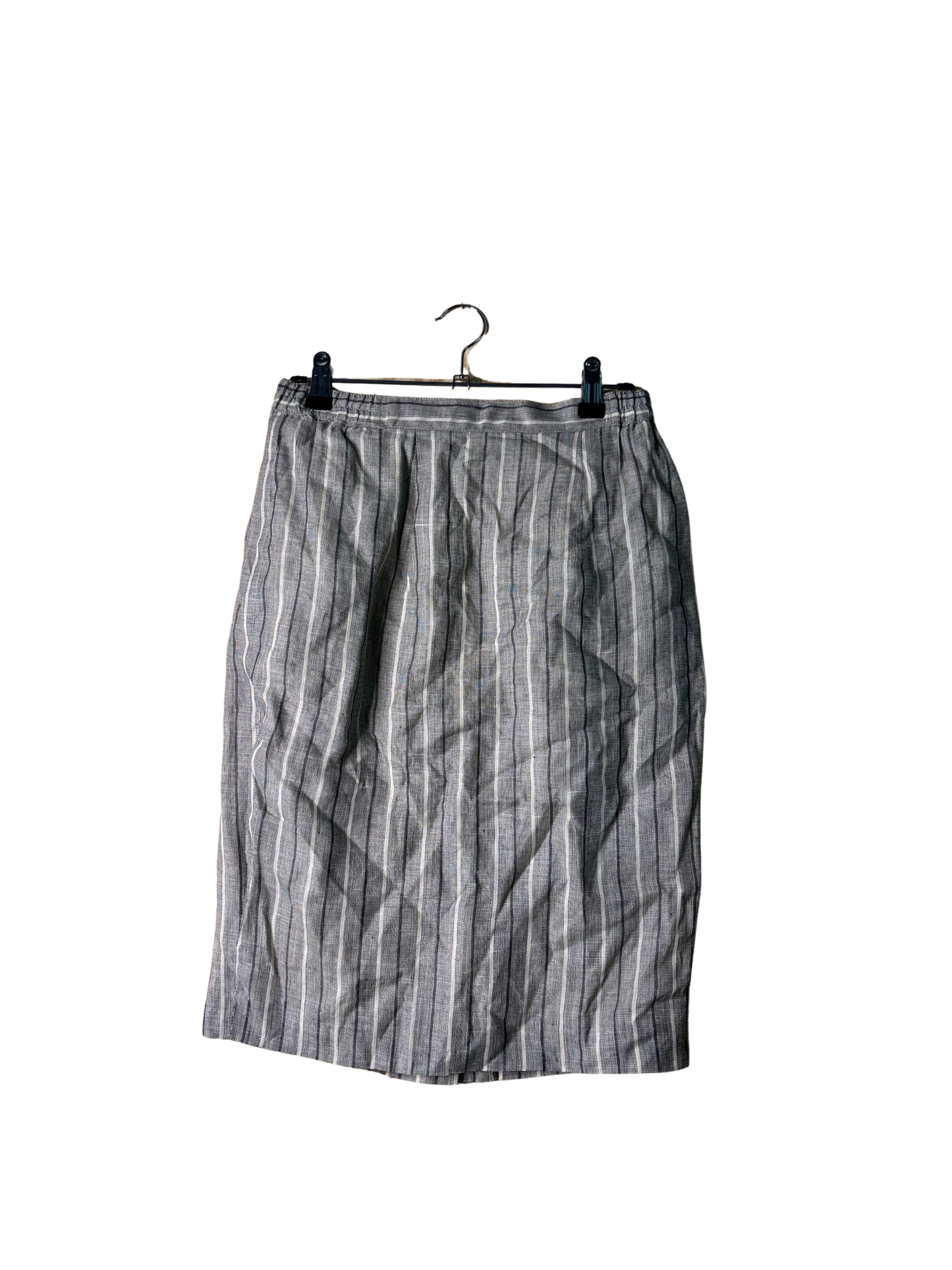 Grey & Cream Stripe Knee Length Pencil Skirt