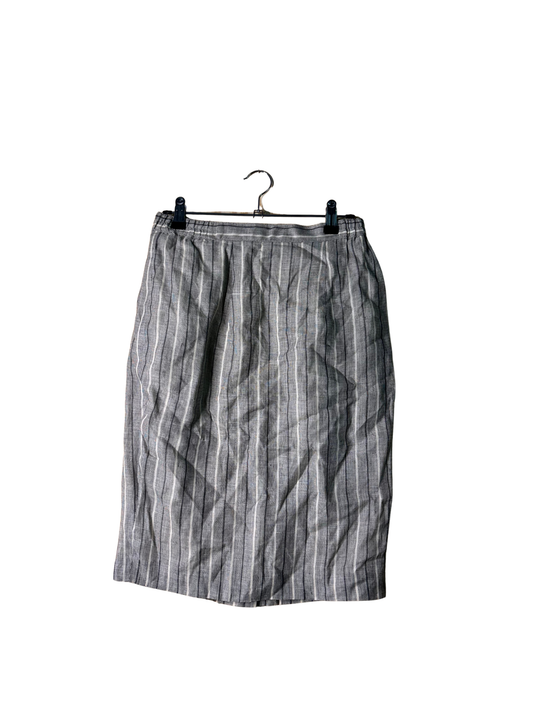 Grey & Cream Stripe Knee Length Pencil Skirt