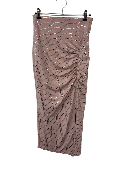 Light Pink & Silver Ruched Midi Skirt