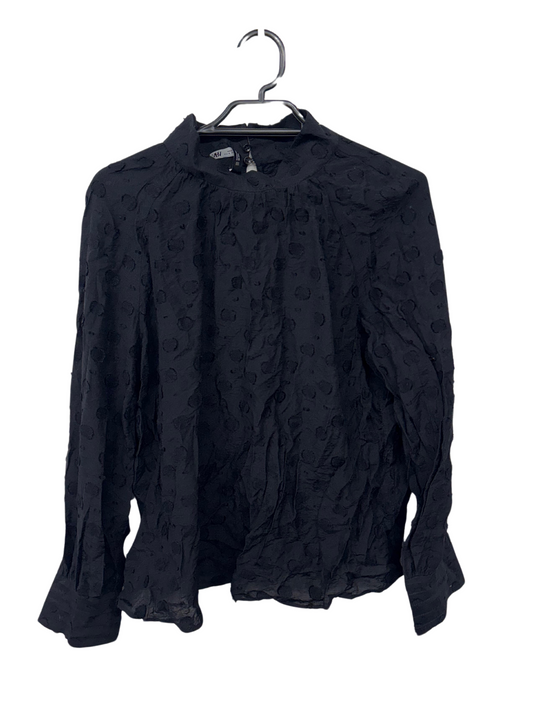 Black Textured Dot Long Sleeve Top