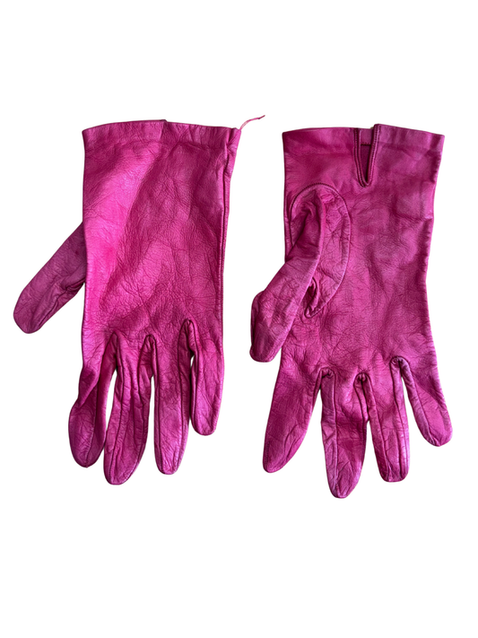 Vintage Hot Pink Leather Gloves
