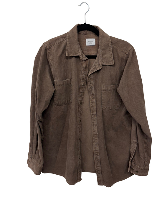 Brown Corduroy Straight Fit Long Sleeve Button Up Shirt