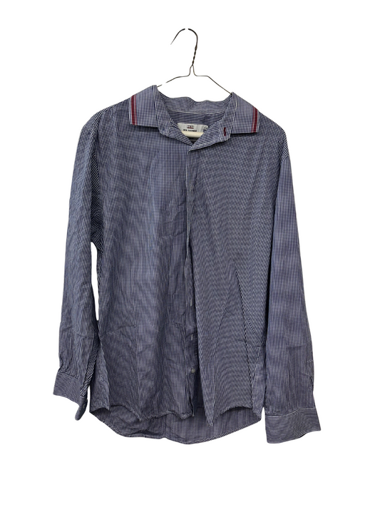 Blue & White Check Long Sleeve Button Up 'Slim Fit' Shirt