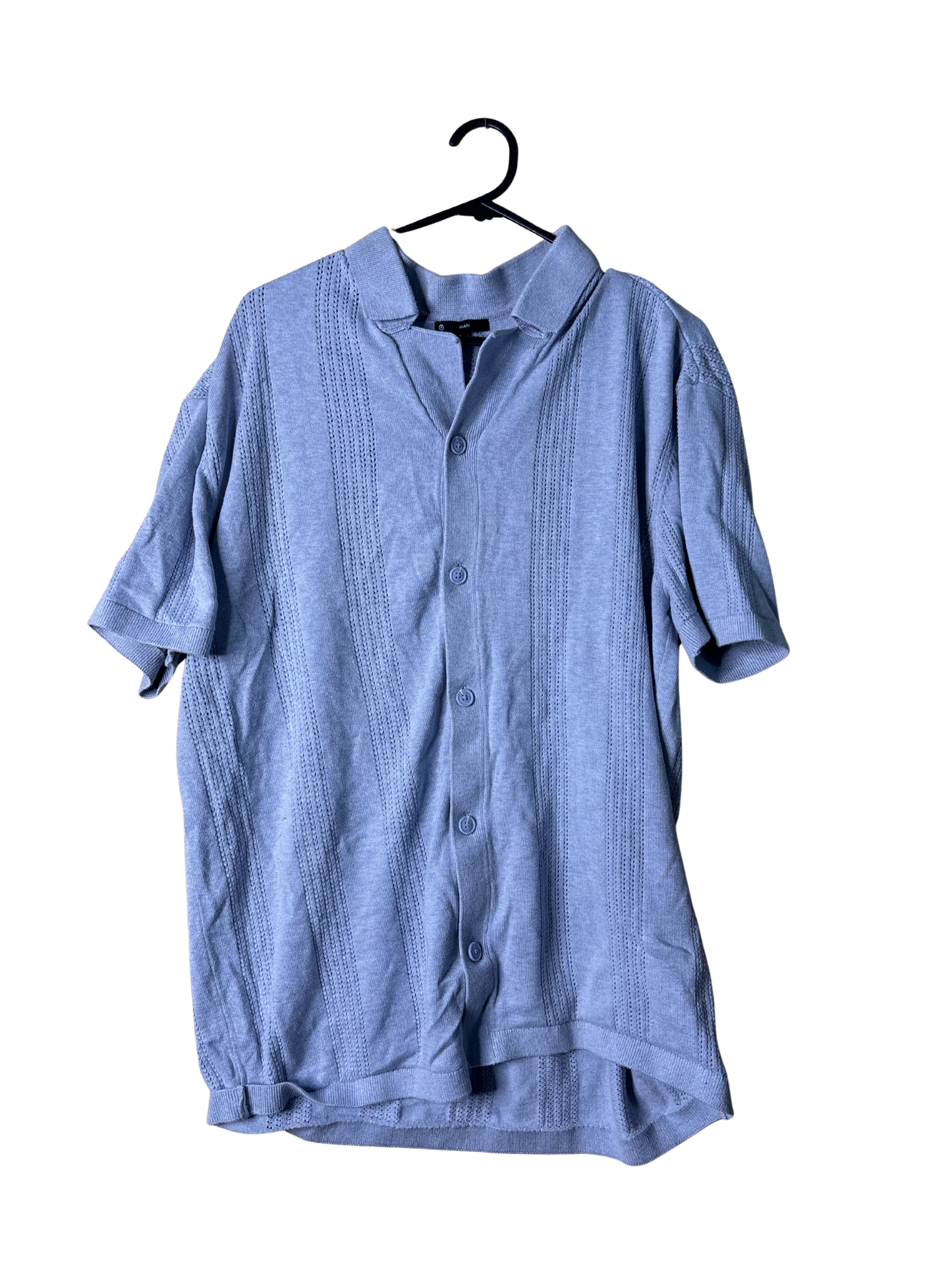 Light Blue Short Sleeve Knit Button Up Shirt
