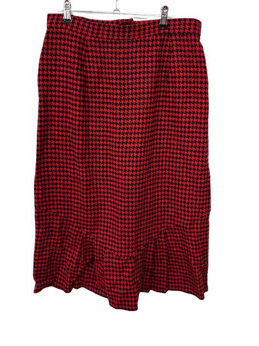 Vintage Red & Black Houndstooth Print Midi Pencil Skirt
