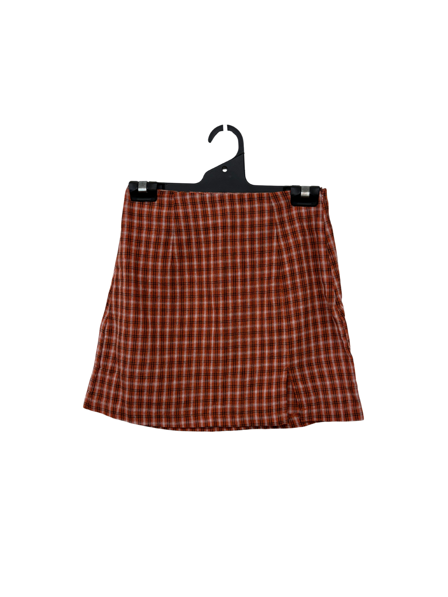 Orange, Black & White Plaid Mini Skirt