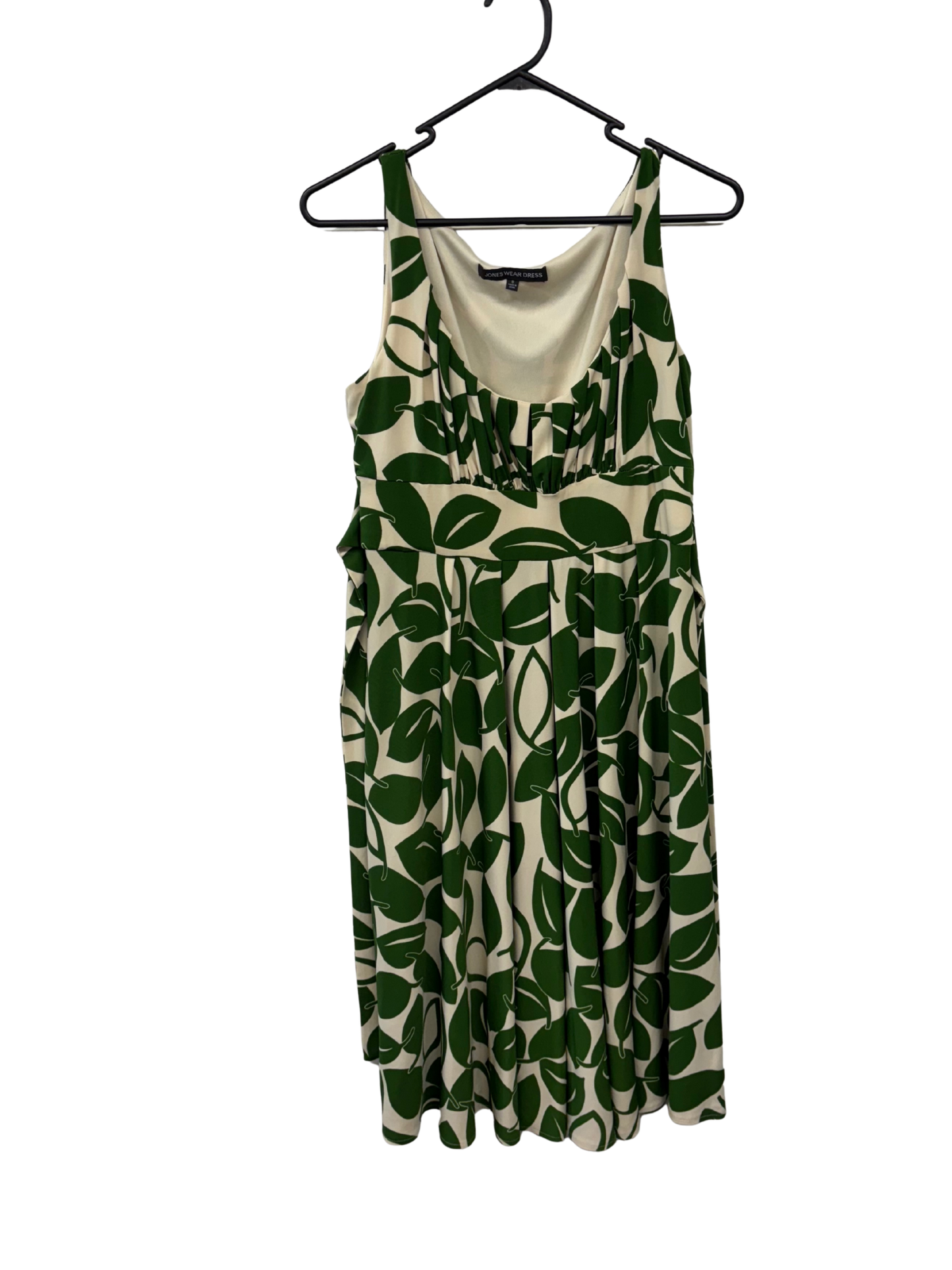 Cream & Green Pattern Sleeveless Knee Length Dress