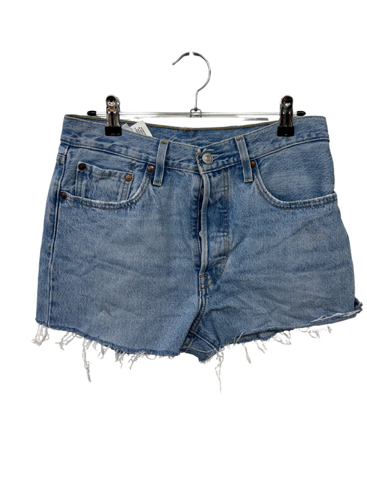 Blue Denim Shorts with Raw Hem