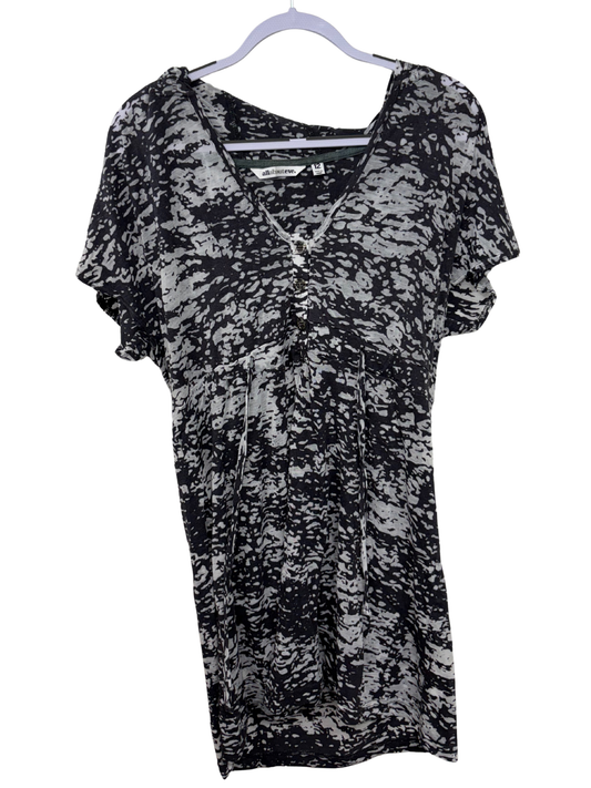 Grey & White Patterned Short Sleeve Short Dress with Hood