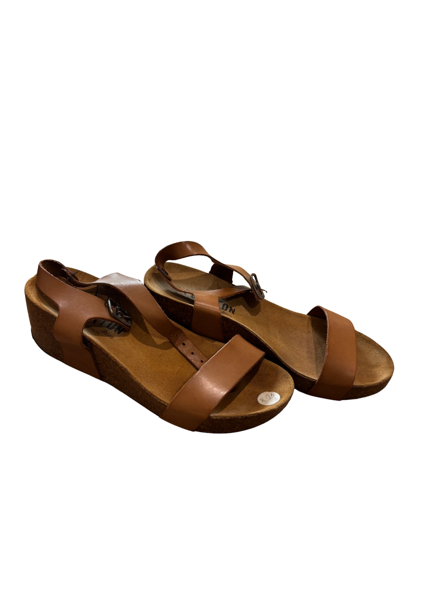 Tan Brown Leather Flatform Wedge Sandals