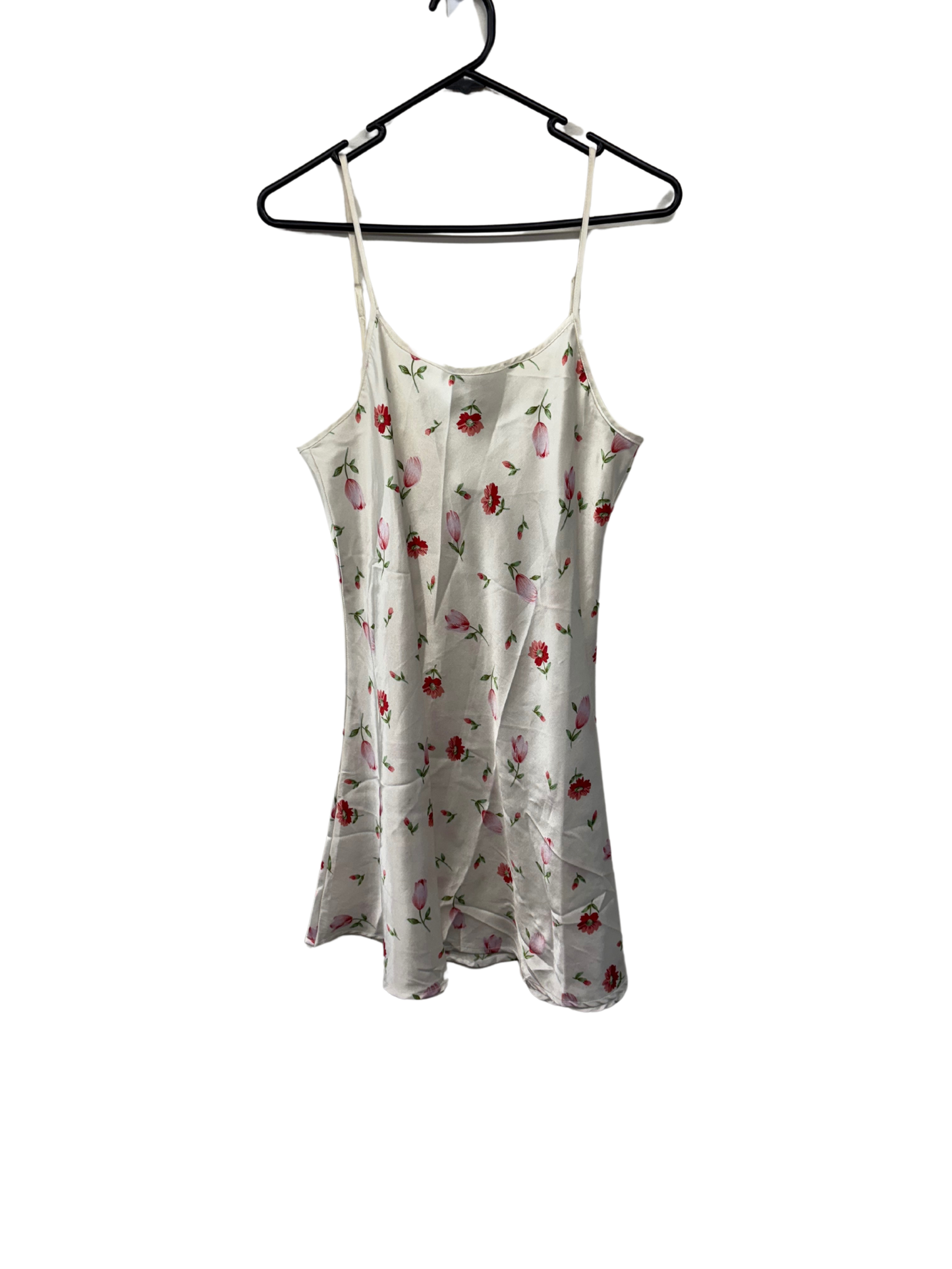 Vintage White Strappy Slip Dress with Red & Pink Floral Print