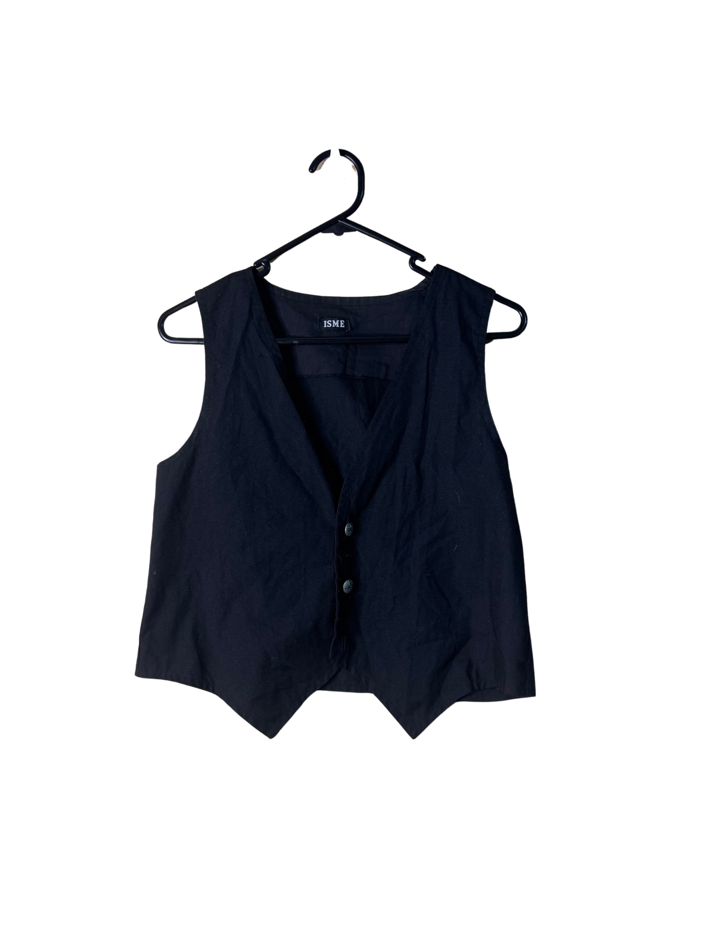 90s Black Crop Vest Top with Silver Buttons
