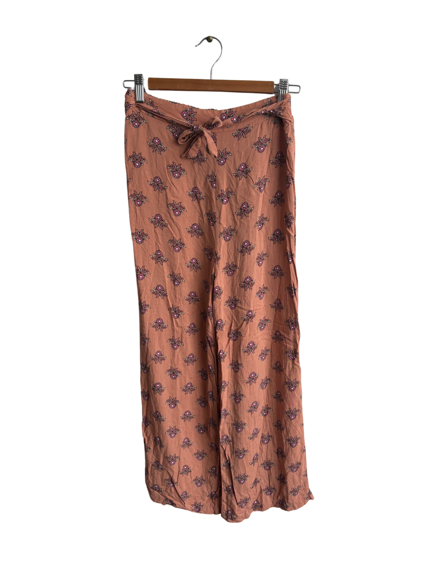 Pink Elastic Waist Pants with Floral Pattern