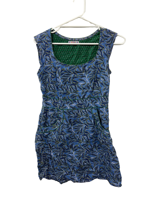Blue & Green Cap Sleeve Dress with Pockets