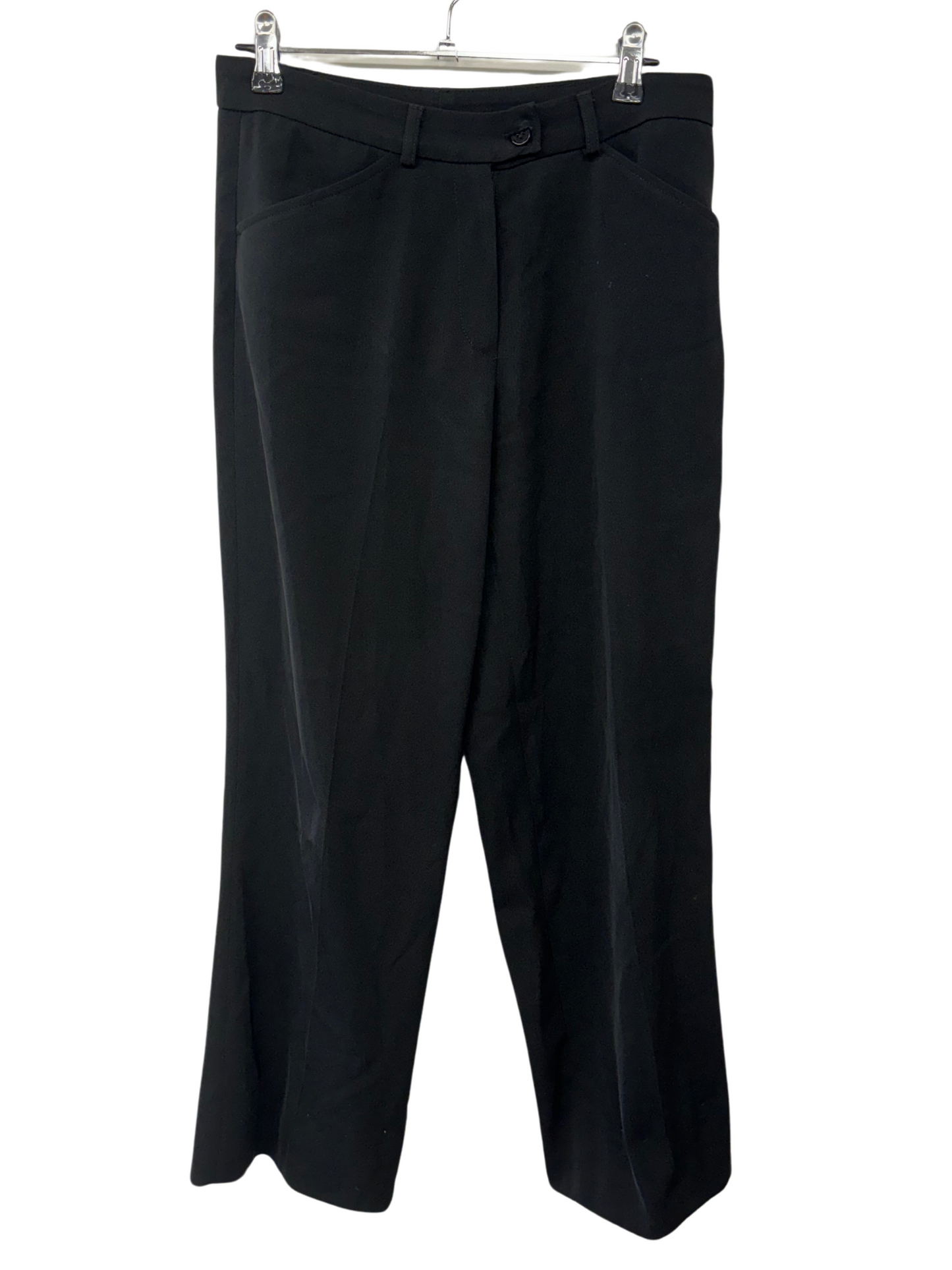 90s Vintage Mid-Rise Black Wide Leg Cropped Trouser Pants