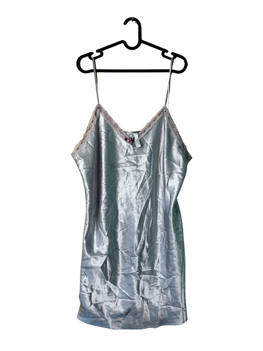Silver Strappy Slip Dress with Lace