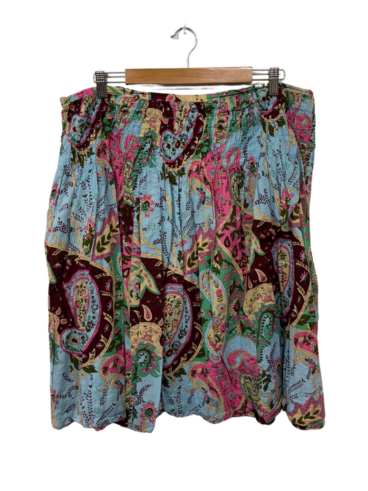 00s Blue, Pink, Brown, Green Paisley Print Knee Length Skirt