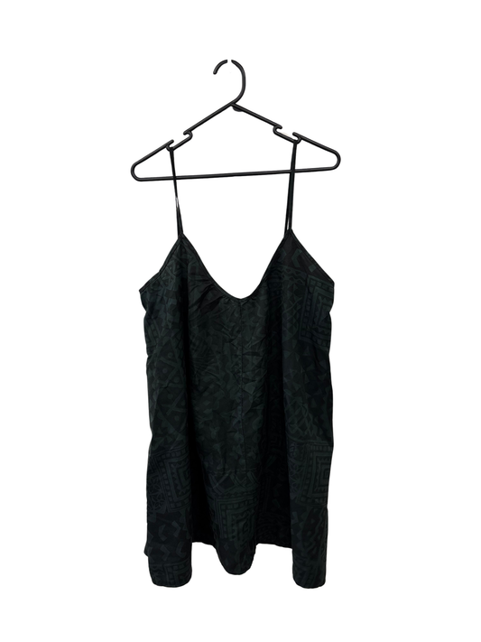 Dark Green & Black Patterned Strappy Short Dress