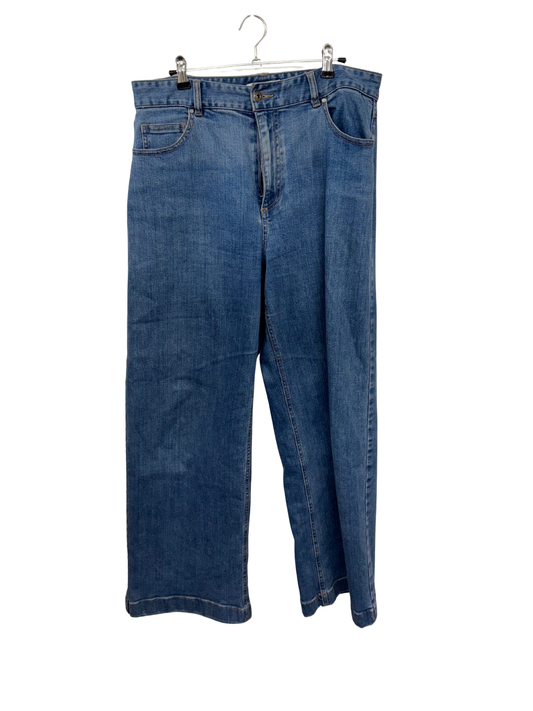 Blue Cutoff Wide Leg Jeans