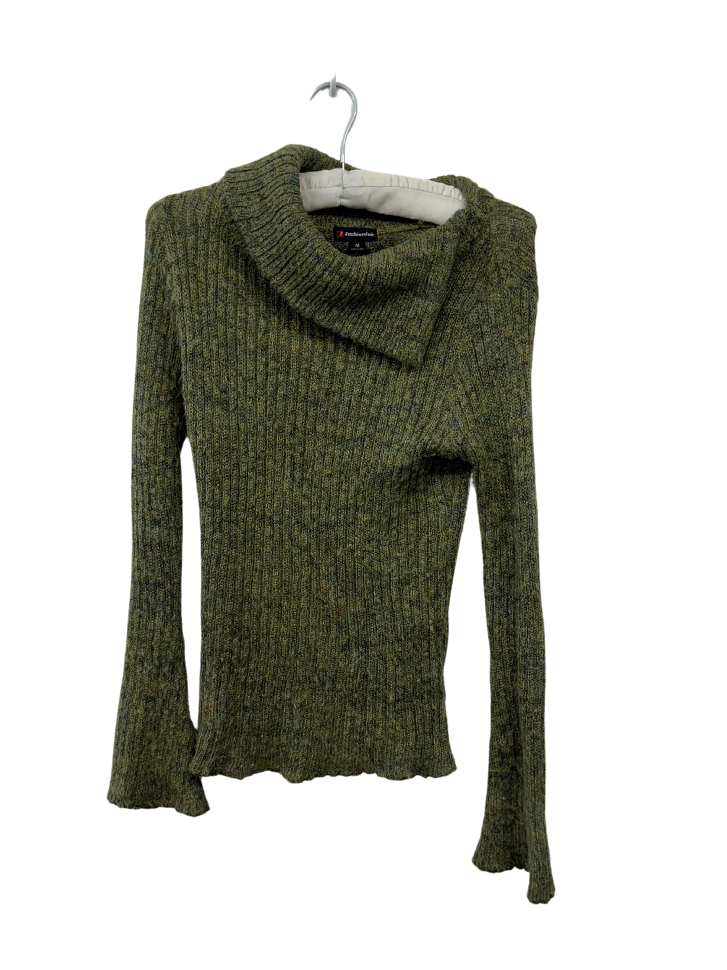 00s Green Flare Sleeve Asymmetrical Neck Jumper