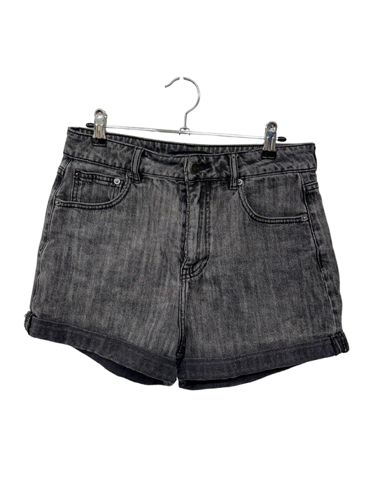 Black Distressed Denim Rolled Hem Highwaisted Shorts